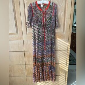 Sundance Floral Maxi Dress with Orange Lace-up Trim